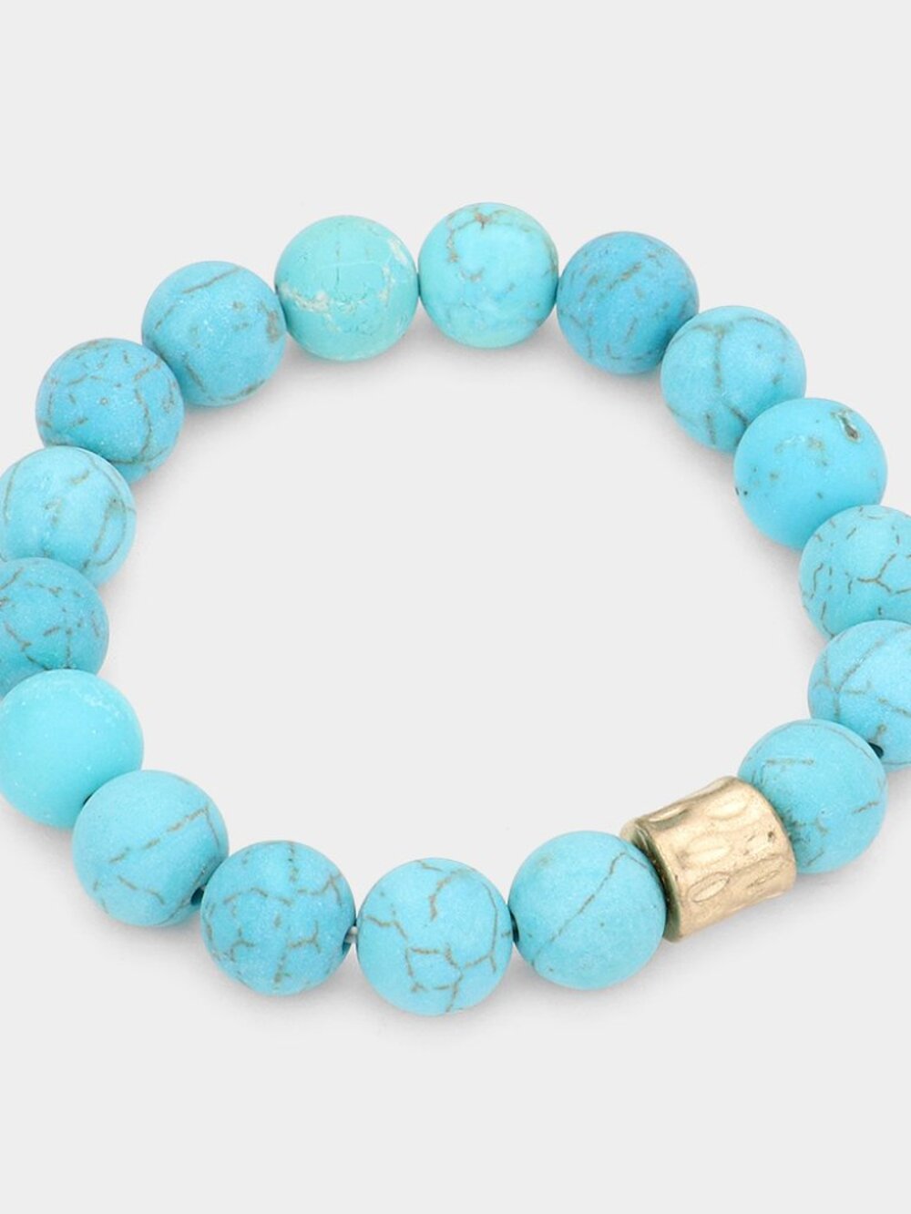 Turquoise Blue Howlite Semi Precious Stone Beaded Stretch Bracelet - Boho Stack